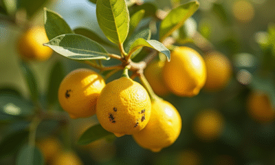 Branche de citronnier avec feuilles jaunies et tachetées