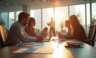Bureau moderne espace ouvert collaboration professionnelle