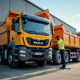 Camion polybenne de 12 tonnes en zone industrielle avec opérateur