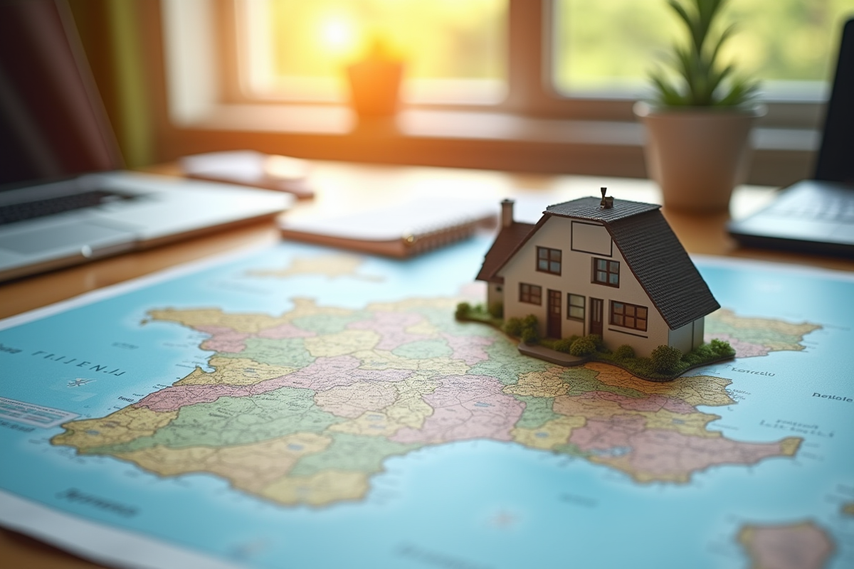 Carte de France avec maisons et documents financiers