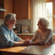Couple d'âge moyen souriant à la cuisine chaleureuse
