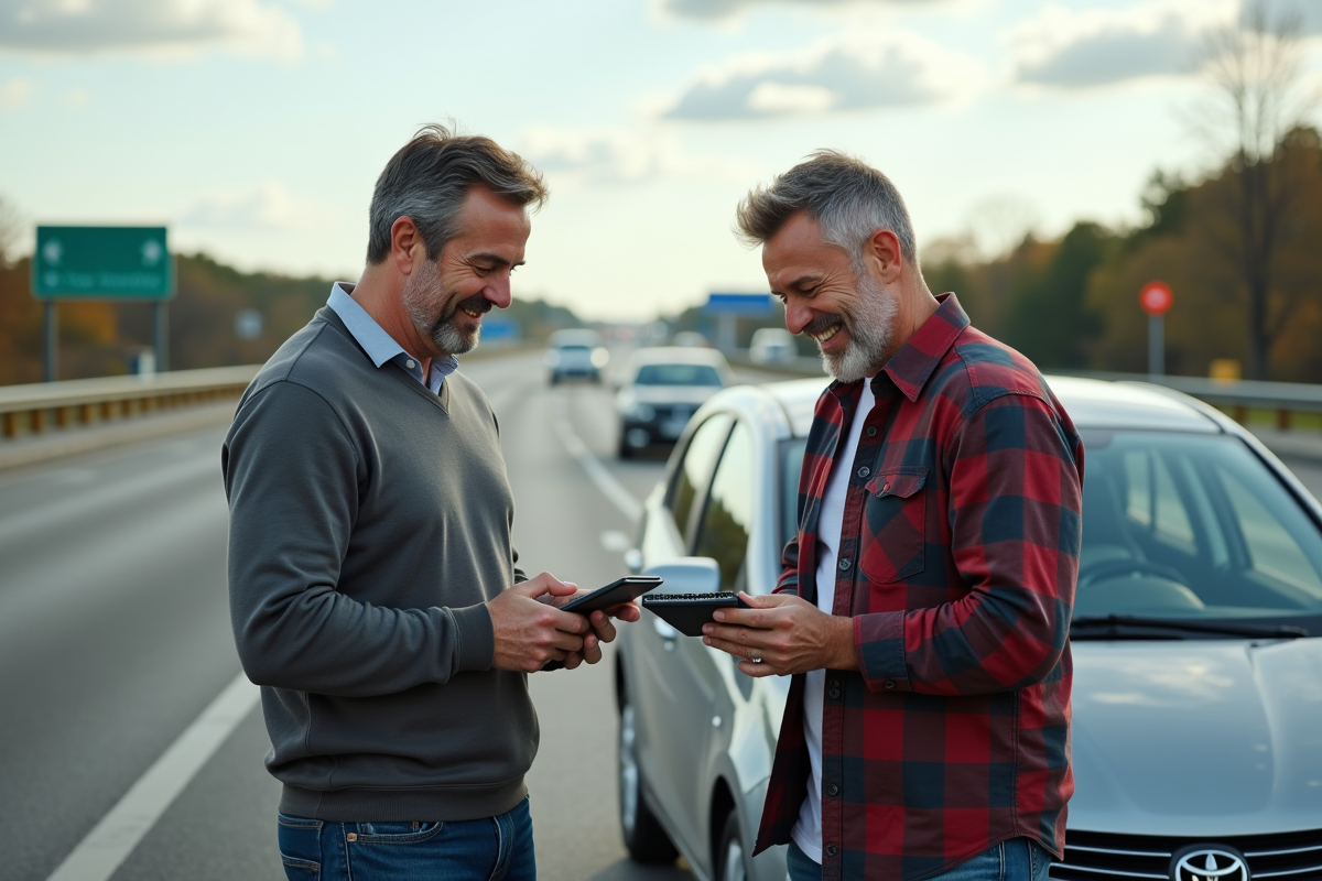 Deux hommes discutant de coût de voyage au stop routier