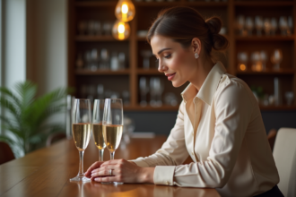 Femme élégante comparant deux verres de champagne