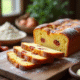 Gâteau tranché avec chorizo et feta sur table en bois