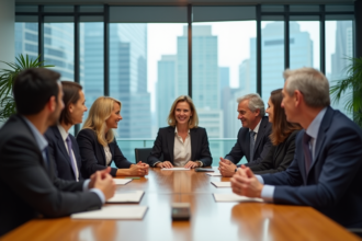 Groupe de professionnels en réunion dans un bureau moderne