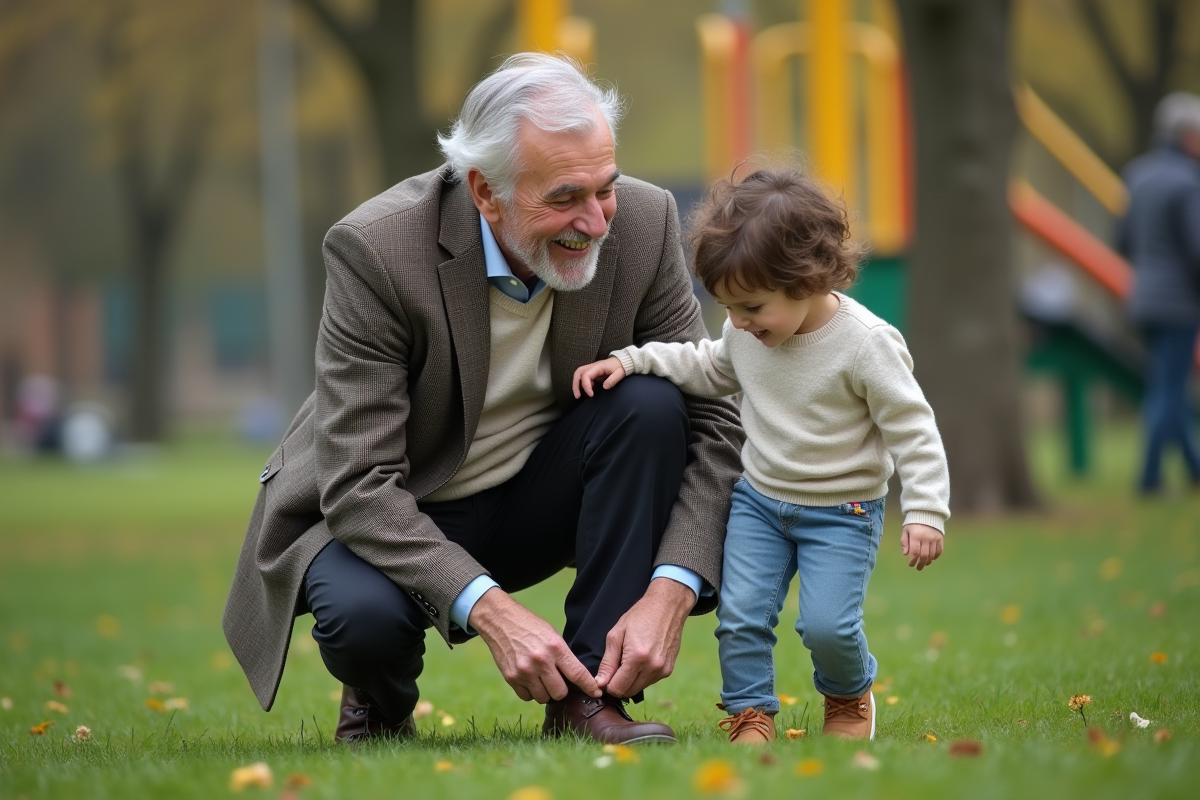 Homme âgé aidant un enfant à l