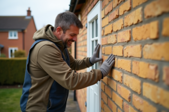 Homme moyenâgeux posant des panneaux d'isolation extérieure