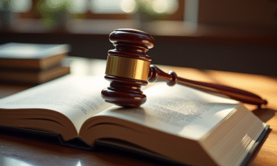 Bavette de juge en bois sur un livre de droit civil
