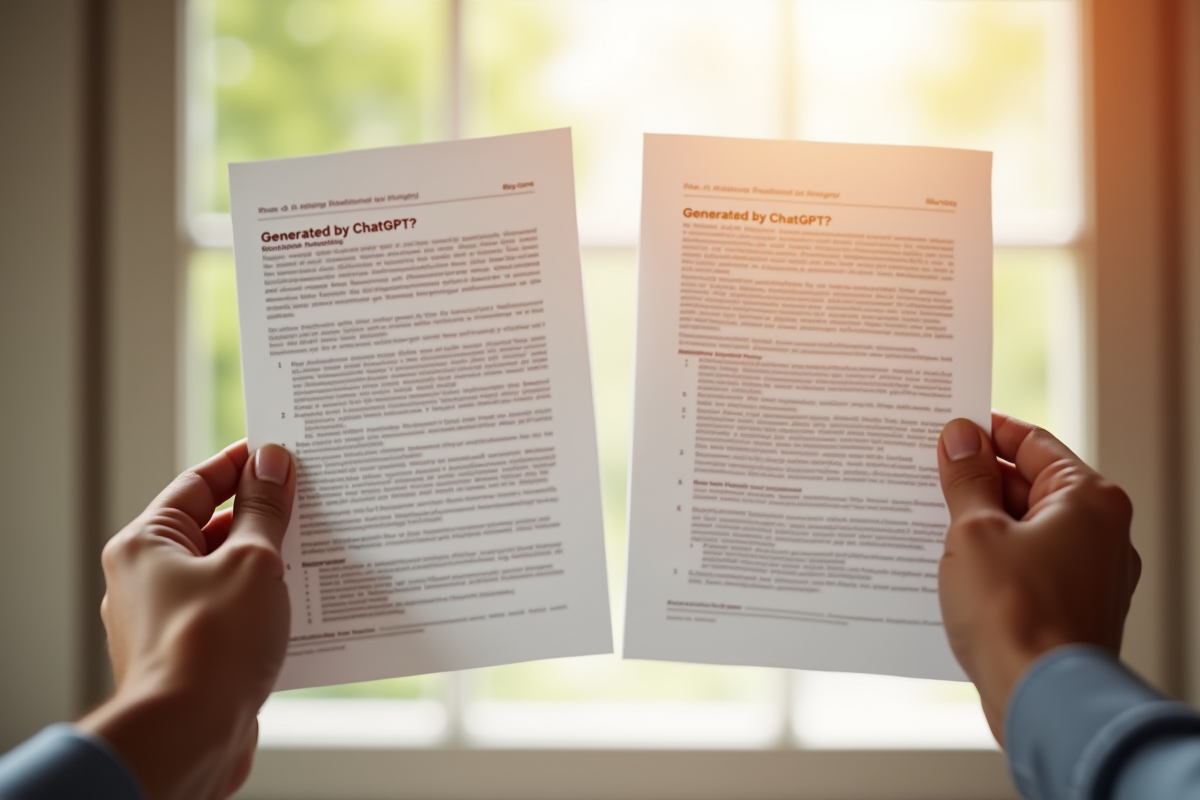 Main tenant deux papiers avec mention generée par chatgpt