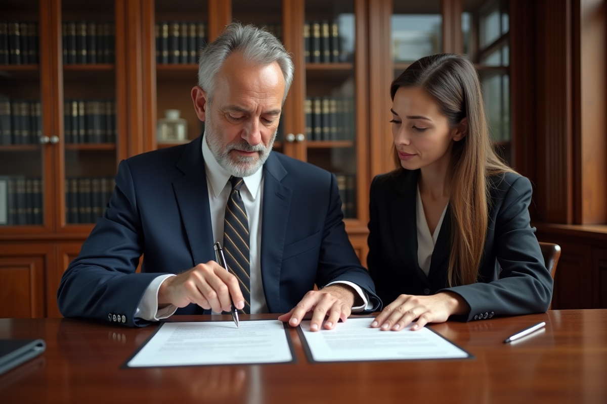 Notaire et cliente étudiant un contrat immobilier