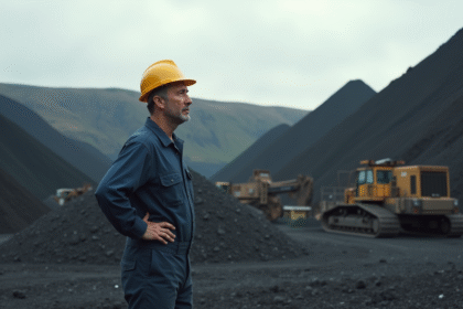 Ouvrier en casque jaune dans une mine de charbon