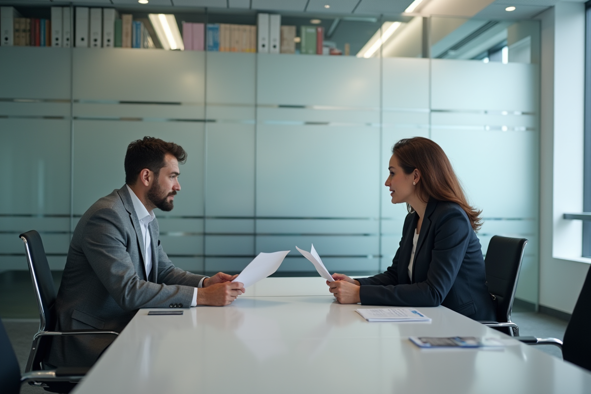 Homme en réunion avec professionnel des ressources humaines