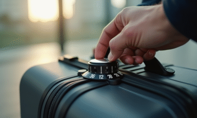 Mains manipulant le cadenas numérique d'une valise moderne
