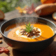 Soupe de potiron rustique avec graines et herbes